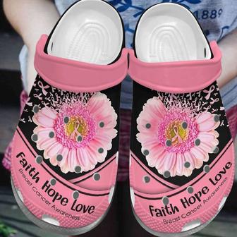 Breast Cancer Awareness Faith Hope Love Daisy Flower Crocband Clog Shoes - Monsterry