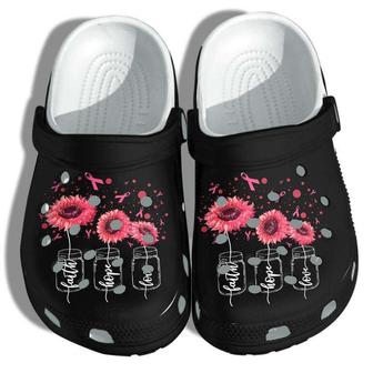 Breast Cancer Awareness Faith Hope Love Sunflower Pinky Crocband Clog Shoes - Monsterry DE