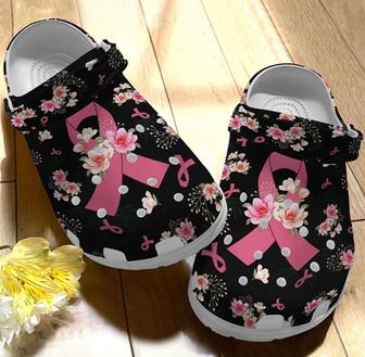 Breast Cancer Awareness Pink Ribbon Flower Crocband Clog Shoes - Monsterry AU