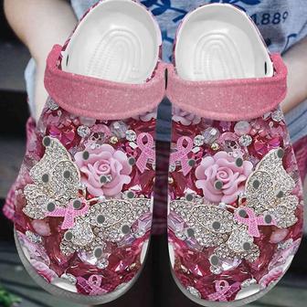 Breast Cancer Butterfly Rose Crocband Clog Shoes - Monsterry