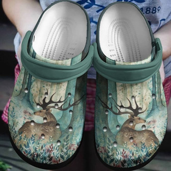 Brown Deer Lying Beside Tree Shoes Clog Gifts For Male Female - Monsterry