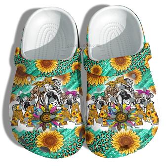 Bull Dog Mom Sunflower Leopard Croc Shoes Gift Aunt- Bull Dog Mom Shoes Gift Mother Day - Monsterry CA