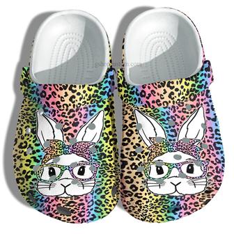 Bunny Easter Day Leopard Rainbow Color Shoes - Happy Easter Day Bunny Cute Shoes Croc Clogs - Monsterry AU