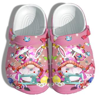 Bunny Gnomies Quilting Egg Easter Day Pinky Shoes For Girl Women - Gnomies Butterfly Sewing Shoes Croc Clogs - Monsterry