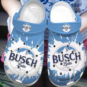 Busch Latte Brewed In Usa Blue Clogs Shoes | Favorety