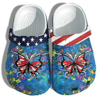 Butterfly America Flag Shoes Gift Women - Nature Forest Butterflies Flower 4Th Of July Shoes Birthday Gift - Monsterry