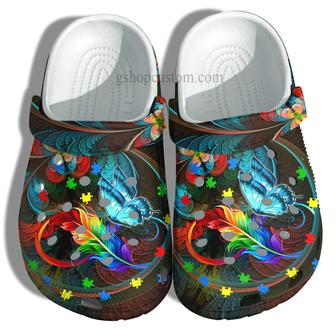 Butterfly Memory Rainbow Feather Shoes - Butterfly Autism Awareness Puzzel Shoes Croc Clogs Gifts Mother Day - Monsterry DE