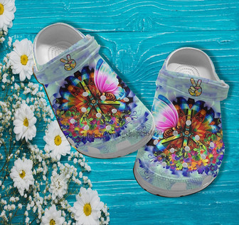 Butterfly Peace Hippie Trippy Clog Shoes - Peace Flower Butterfly Shoes Clog Clogs - Monsterry