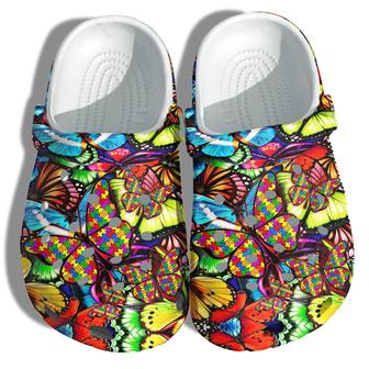 Butterfly Puzzel Autism Awareness Shoes - Rainbow Butterfly Autism Girl Shoes Croc Clogs Gifts For Women - Monsterry CA