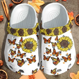 Butterfly Sunflower Be Kind Custom Shoes Clogs - Sunflower Autism Cancer Awareness Outdoor - Monsterry