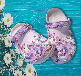 Butterfly Twinkle Flower Purple Croc Shoes Gift Grandaughter- Butterfly Girl Shoes Croc Clogs Gift Sister - Monsterry