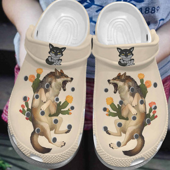 Cactus Wolf Shoes - Wolf Is Injured Clogbland Clog Birthday Gifts - Monsterry
