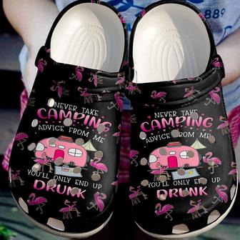 Camping Advices From Me Shoes - Flamingo And Bus Camp Clog Birthday Gift - Monsterry