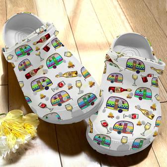 Camping And Wine Shoes - My Favorite Crocbland Clog Gift For Birthday Thanksgiving - Monsterry