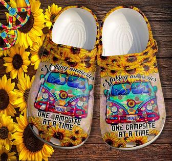 Camping Bus Peace Sunflower Croc Shoes Gift Mother Day- Hippie Trippy Bus Camp Shoes Croc Clogs - Monsterry DE