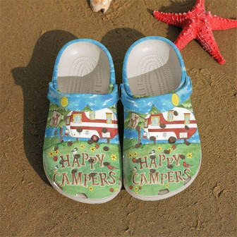 Camping Floral Happy Camper Classic Clogs Shoes - Monsterry