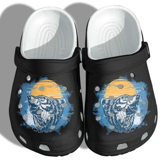 Camping The Wolf And Moon Shoes - Wolf Lover Clog Gifts For Son Husband - Monsterry CA