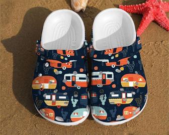Camping Trailer Pattern Summer Happy Camper Best Gifts For Lovers Campers Cool Clog Shoes - Monsterry AU