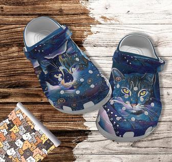 Cat Art Blue Croc Shoes Gift Grandpa- Best Cat Dad Lover Shoes Croc Clogs Gift Father Day - Monsterry DE
