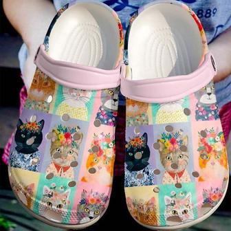 Cat Flowers Classic Clogs Shoes - Monsterry AU