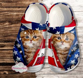 Cat Usa Flag Shoes Gift Women Mother Day- 4Th Of July America Cat Flag Shoes Croc Clogs Customize - Monsterry DE