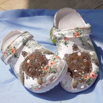 Charming Sea Turtle With Flowers Shoes Clog For Women Girl Mother - Monsterry CA