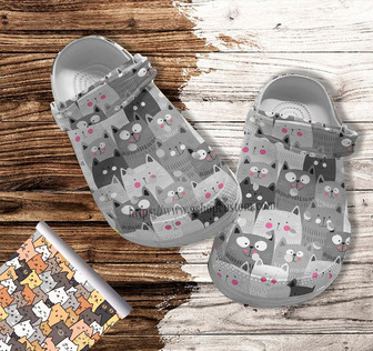 Chibi Cat Anime Cute Grey Clog Shoes Gift Bestie- Cat Anime Manga Lover Shoes Clog Clogs Gift Women - Monsterry
