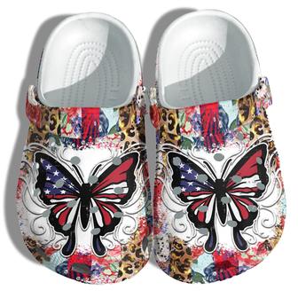 Colorful Butterfly 4Th Of July Shoes Gift Women - Twinkle Leopard Butterflies America Flag Shoes Birthday Gift - Monsterry