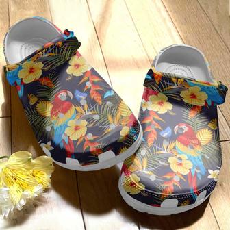 Colorful Parrot Among Exotic Flowers Shoes Clog Gifts For Women Girl - Monsterry