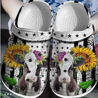 Cow Sunflower Usa Flag 4Th Of July Crocband Clogs - Monsterry