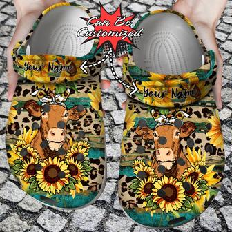 Custom Cute Cow Rustic Sunflower Tea Wood Leopard Clog Shoes - Monsterry AU