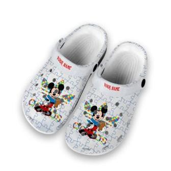 Custom Name Autism Awareness Crocs Mickey Cute Disney Crocband Clog Shoes For Men Women | Favorety