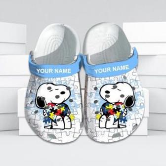 Custom Name Autism Awareness Crocs Snoopy Crocband Clog Shoes For Men Women | Favorety CA