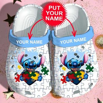 Custom Name Autism Awareness Day Stitch Puzzle Pieces Crocband Clog Shoes | Favorety UK