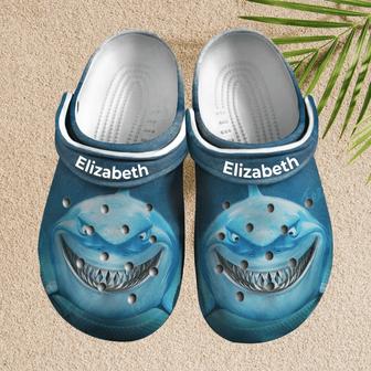 Custom Name Blue Shark Clogs Shoes - Monsterry