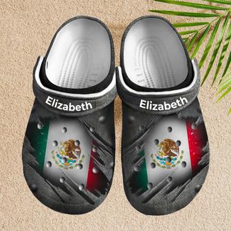Custom Name Iron Scratch Mexico Flag Clogs Shoes - Monsterry