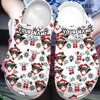 Custom Name Merry Christmas Baby Yoda White Clogs Shoes | Favorety CA