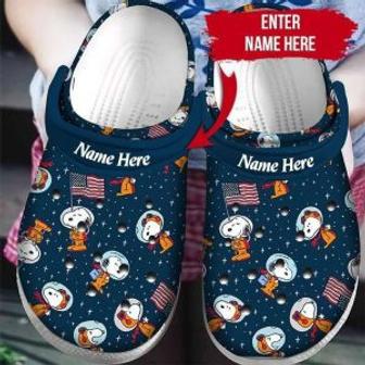 Custom Name Snoopy Astronaut Usa Flag Puzzle Pieces Crocband Clog Crocs Shoes | Favorety UK