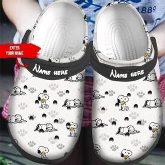 Custom Name Snoopy Icon White Clogs Crocs Shoes | Favorety UK