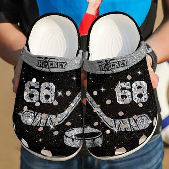 Custom Number Glowing Black Ice Hockey Clogs Shoes - Monsterry