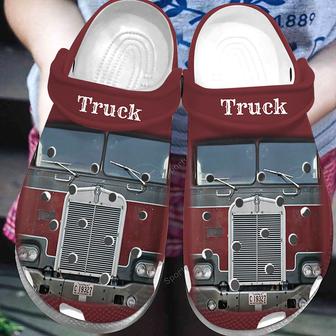 Custom Text Red Truck Driver Clogs Shoes - Monsterry