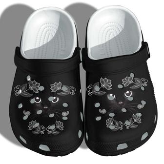 Cute Black Cat Face Crocband Clog Shoes - Monsterry