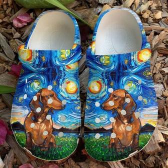 Dachshund Blue Sky Classic Clogs Shoes - Monsterry