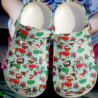 Dachshund Christmas Pattern Clogband Clog Shoes For Men Women - Monsterry