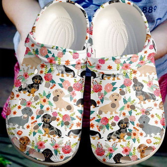 Dachshund Floral Pattern Classic Clogs Shoes - Monsterry