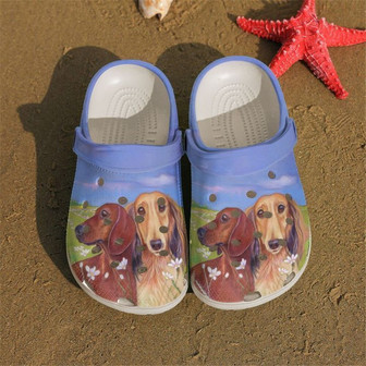Dachshund With Floral Classic Clogs Shoes - Monsterry