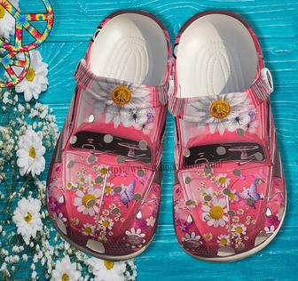 Daisy Bus Butterfly Croc Shoes Gift Grandma Women- Hippie Love Peace Bus Shoes Croc Clogs Mother Day 2022 - Monsterry