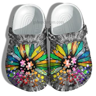 Daisy Rainbow Hippie Autism Shoes - Daisy Flower Autism Awareness Shoes Croc Clogs Gifts Women - Monsterry UK
