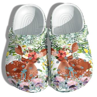Deer Mom Hug Baby Deer Flower Shoes - Deer Grandma Shoes Croc Clogs - Monsterry