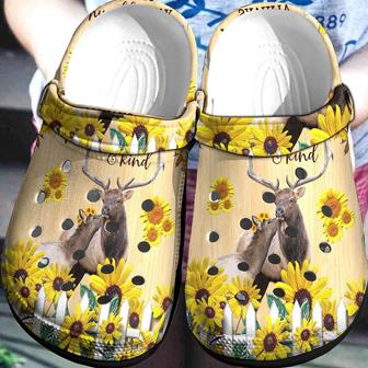 Deer Sunflowers Cute Shoes Clogs - Happy Deer Sunflowers Be Kind Outdoor Shoe - Monsterry CA